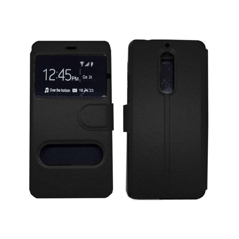 Θήκη Βιβλίο Με Διπλό Παράθυρο για Nokia 5 - Χρώμα: Μαύρο