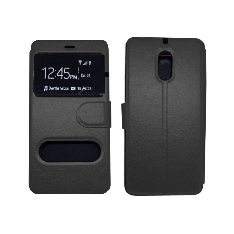 Θήκη Βιβλίο Με Διπλό Παράθυρο για Nokia 6 - Χρώμα: Μαύρο