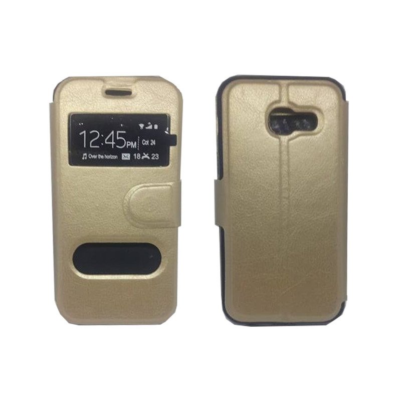 Θήκη Βιβλίο Με Διπλό Παράθυρο για Samsung A320F Galaxy A3 2017 - Χρώμα: Χρυσό