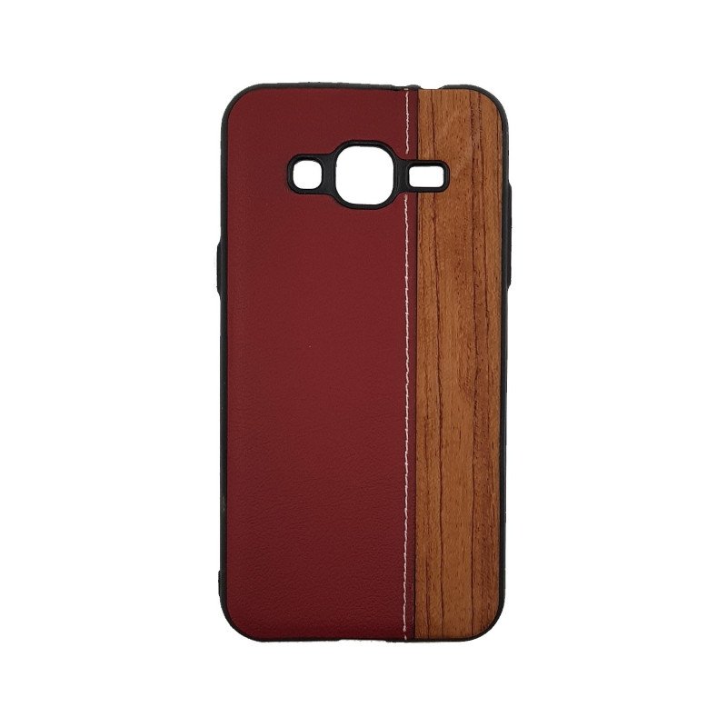 Θήκη Πλάτης Wood Leather για Samsung J320F Galaxy J3 2016 - Χρώμα: Κόκκινο