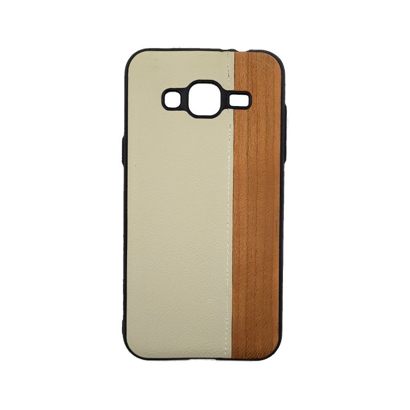 Θήκη Πλάτης Wood Leather για Samsung J320F Galaxy J3 2016  - Χρώμα: Λευκό