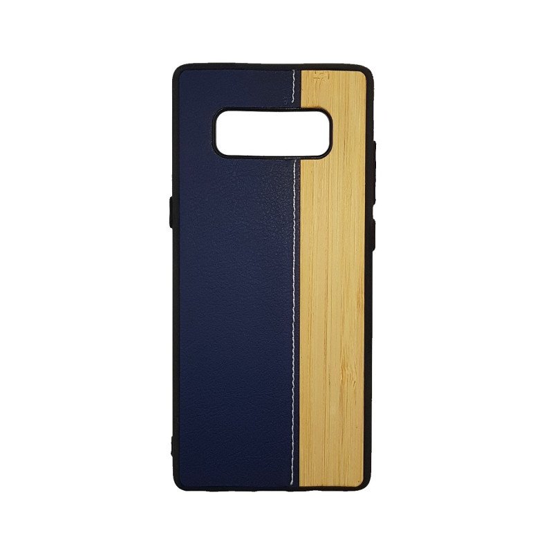 Θήκη Πλάτης Wood Leather για Samsung N950F Galaxy Note 8 - Χρώμα: Μπλε