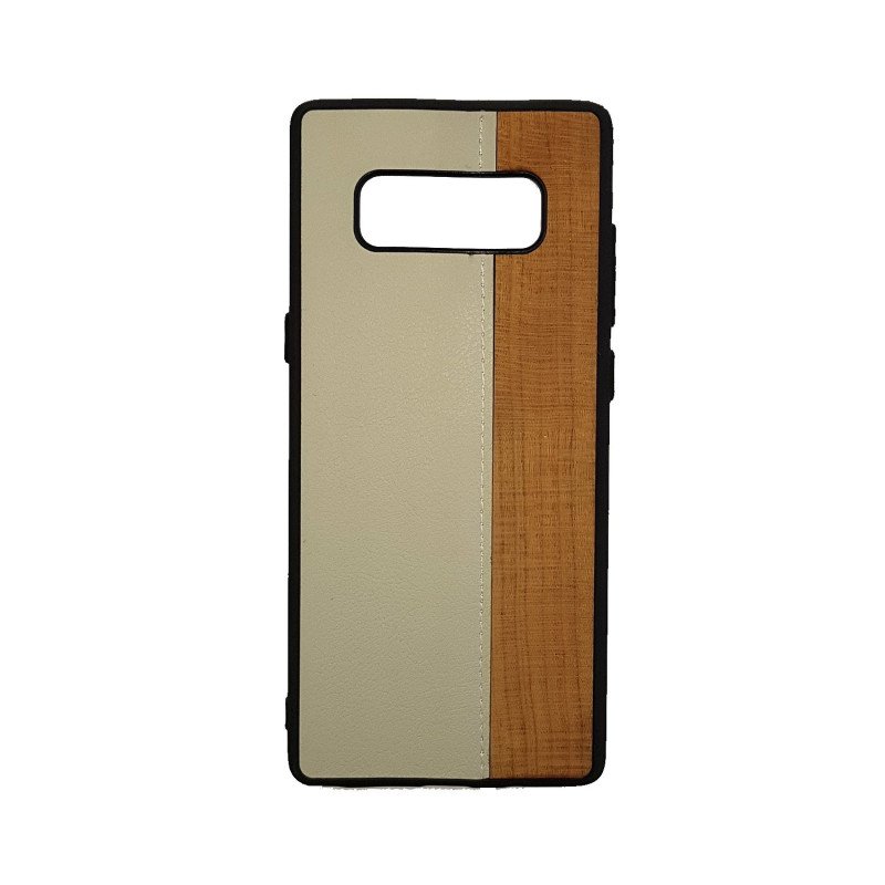 Θήκη Πλάτης Wood Leather για Samsung N950F Galaxy Note 8  - Χρώμα: Λευκό