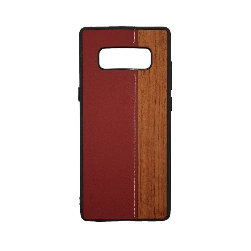Θήκη Πλάτης Wood Leather για Samsung N950F Galaxy Note 8 - Χρώμα: Κόκκινο