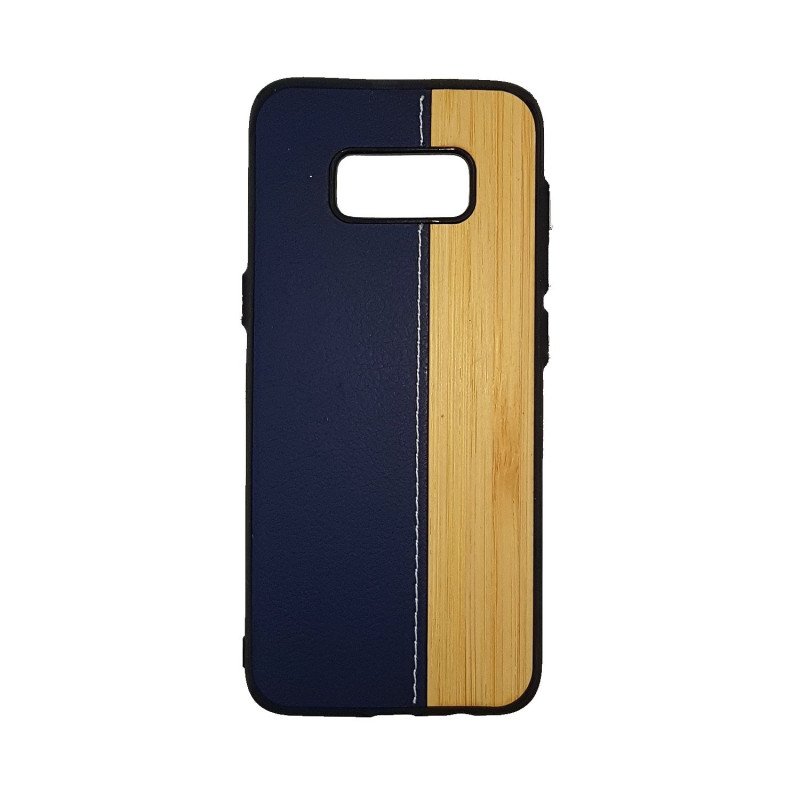 Θήκη Πλάτης Wood Leather για Samsung G955F Galaxy S8 Plus - Χρώμα: Μπλε