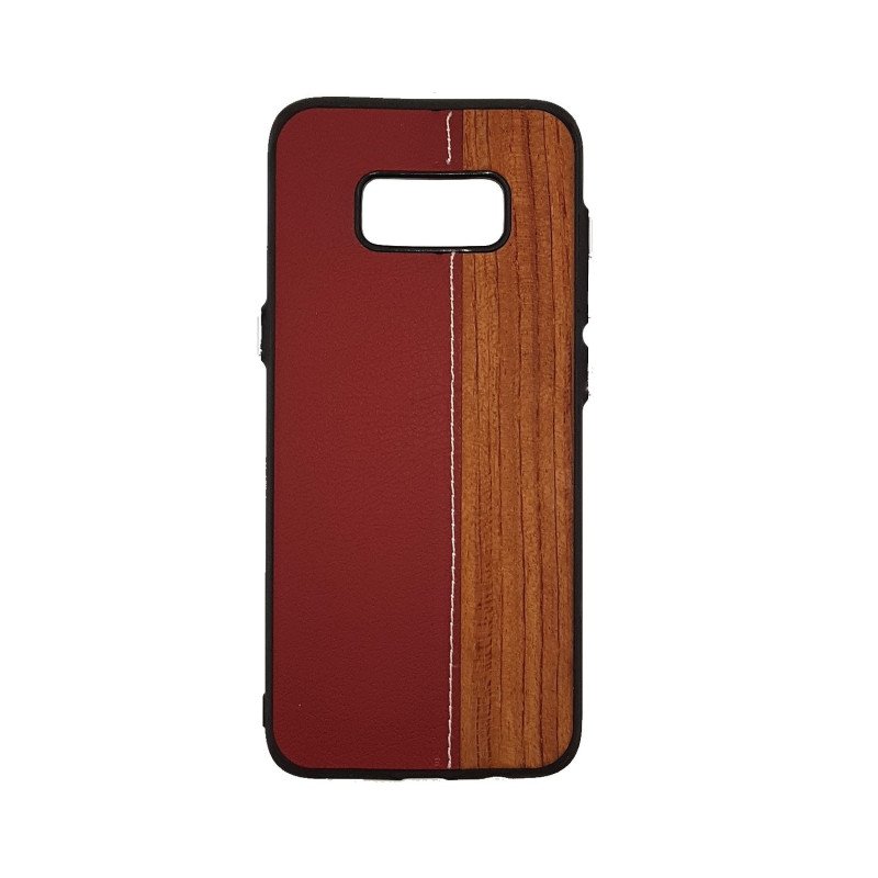 Θήκη Πλάτης Wood Leather για Samsung G955F Galaxy S8 Plus - Χρώμα: Κόκκινο