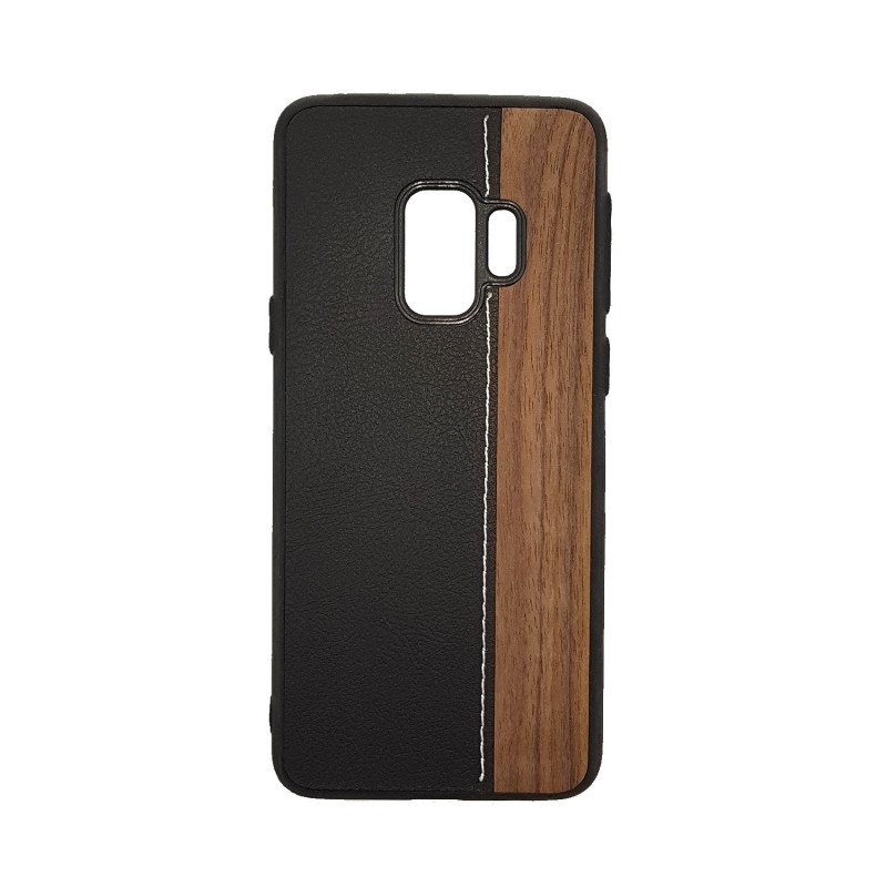 Θήκη Πλάτης Wood Leather για Samsung G960F Galaxy S9 - Χρώμα: Μαύρο