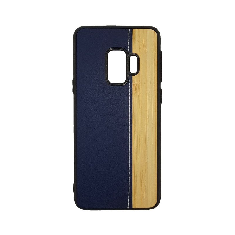 Θήκη Πλάτης Wood Leather για Samsung G960F Galaxy S9 - Χρώμα: Μπλε