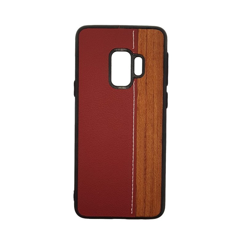 Θήκη Πλάτης Wood Leather για Samsung G960F Galaxy S9 - Χρώμα: Κόκκινο