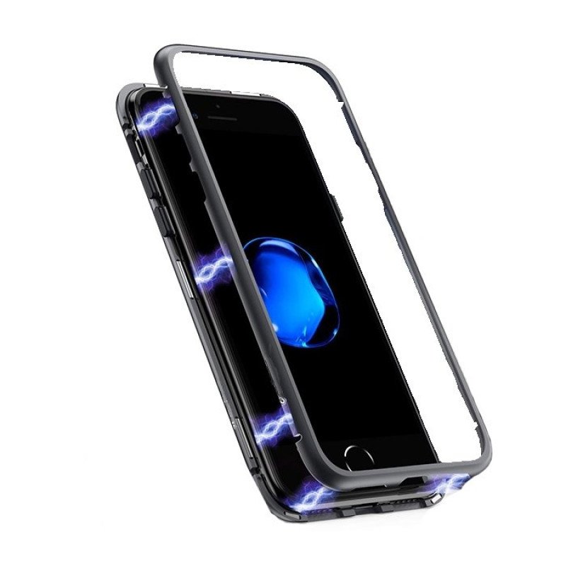 Μαγνητική Θήκη Detachable Metal Frame με Πίσω Όψη από Tempered Glass για Samsung J415F Galaxy J4 Plus - Χρώμα: Μαύρο