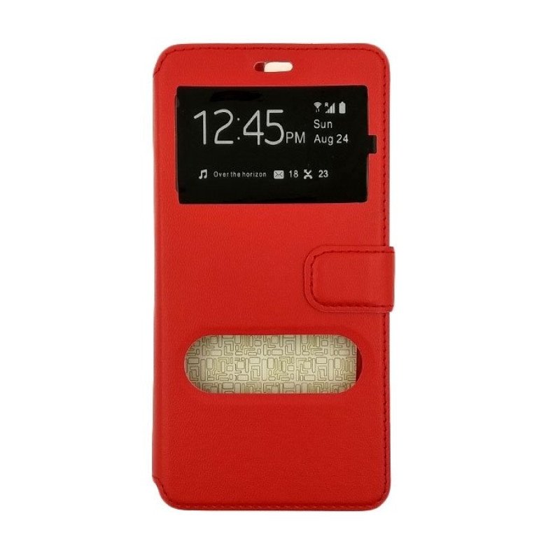 Θήκη Βιβλίο Stand με Διπλό Παράθυρο για Huawei Ascend Y635 - Χρώμα: Κόκκινο