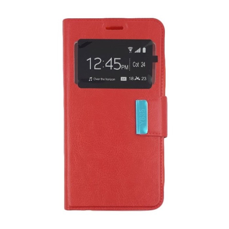 Θήκη Βιβλίο Stand με Παράθυρο για Huawei Ascend Y635 - Χρώμα: Κόκκινο