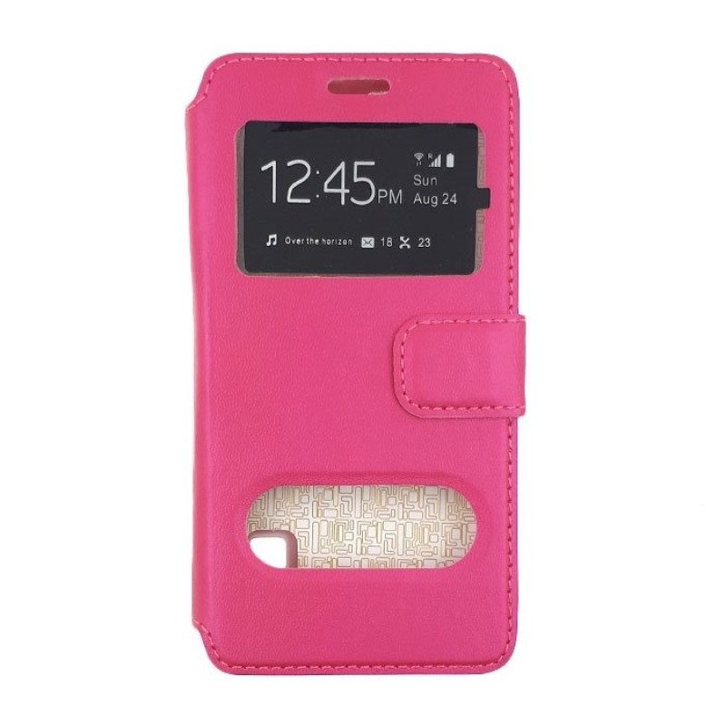Θήκη Βιβλίο Stand με Διπλό Παράθυρο για Huawei Ascend Y635 - Χρώμα: Ροζ