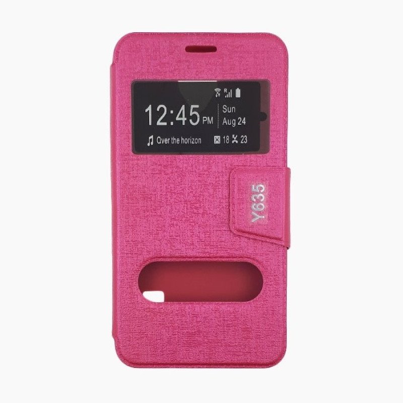 Θήκη Βιβλίο Stand με Διπλό Παράθυρο για Huawei Ascend Y635 - Χρώμα: Φούξια