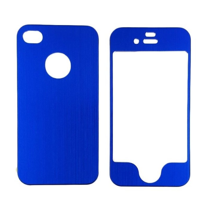Θήκη Αλουμινίου Front/Back Skin Sticker Metal για Apple iPhone 4 - Χρώμα: Μπλε