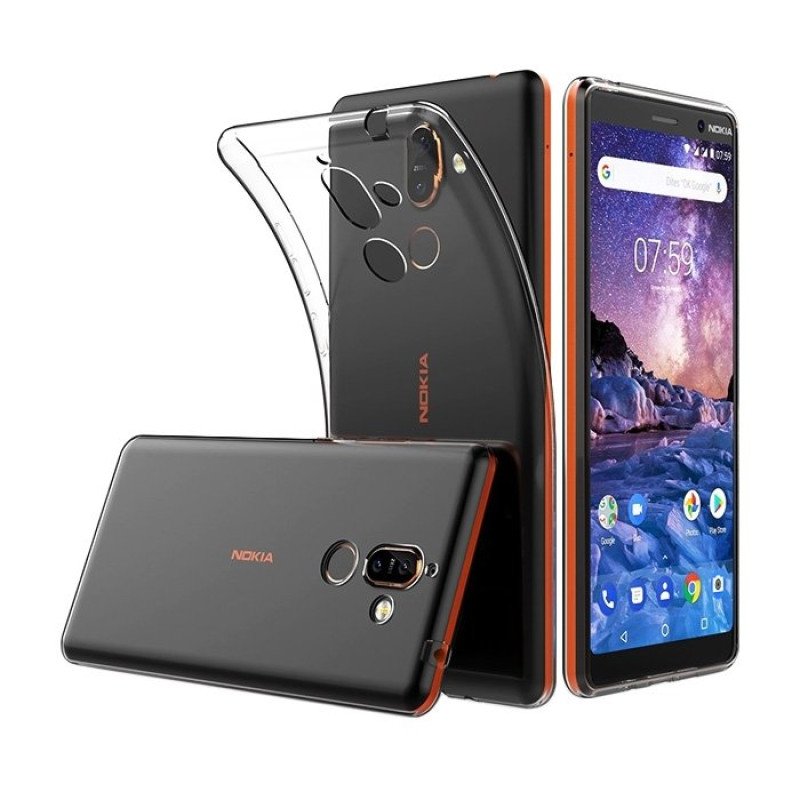 Θήκη Πλάτης Σιλικόνης για Nokia 7 Plus - Χρώμα: Διάφανο