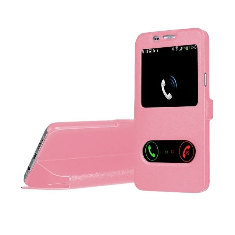 Θήκη Βιβλίο Stand Double Window για Samsung J330F Galaxy J3 2017 - Χρώμα: Χρυσό Ροζ