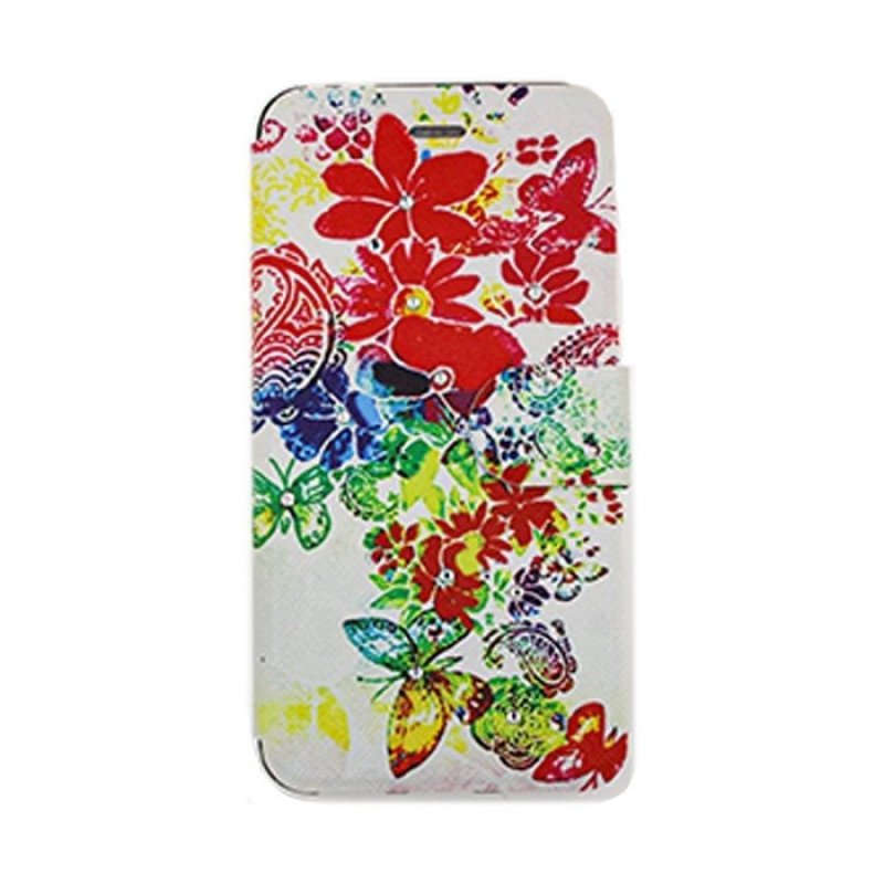 Θήκη Βιβλίο Stand Leather Wallet with Clip για Huawei P8 Lite  - Σχέδιο: Λευκό Λουλούδια