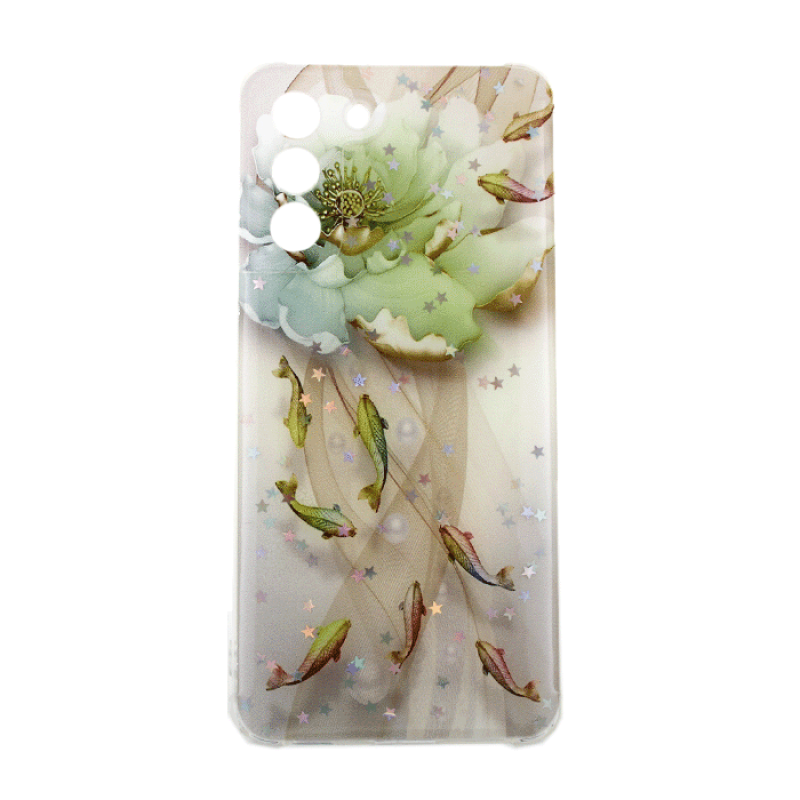 Θήκη Πλάτης Σιλικόνης για Samsung Galaxy S21 G991B -Σχέδιο: Πράσινο λουλούδι με ψαράκια
