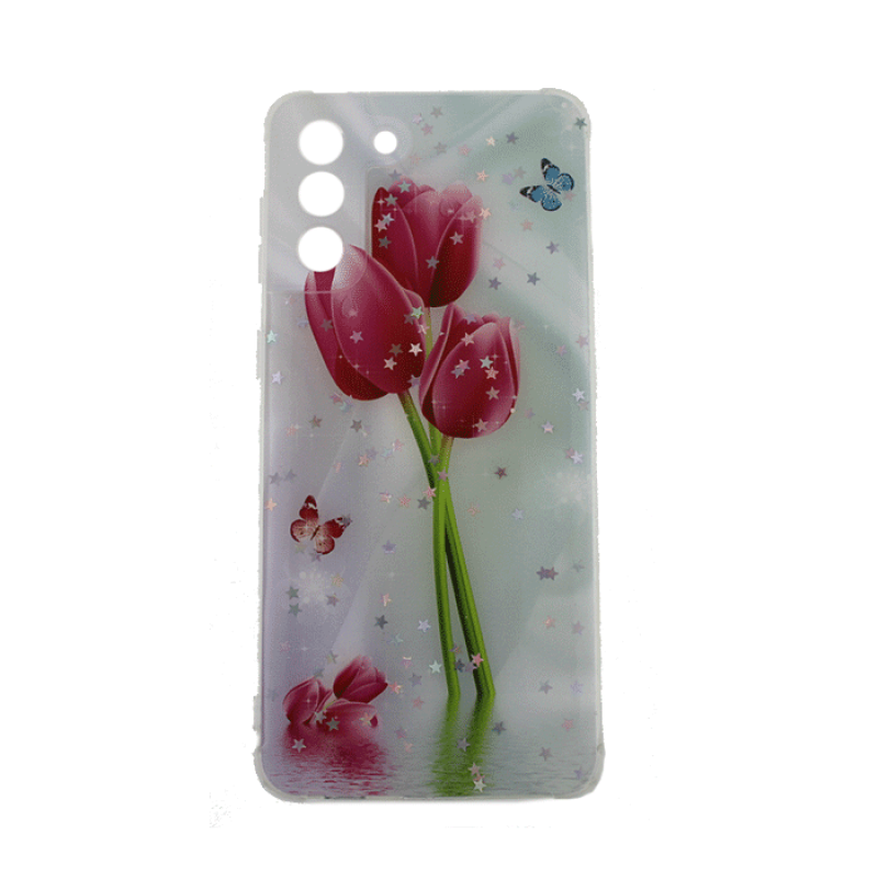 Θήκη Πλάτης Σιλικόνης για Samsung Galaxy S21 Plus (G996B) - Σχέδιο: Κόκκινες Τουλίπες