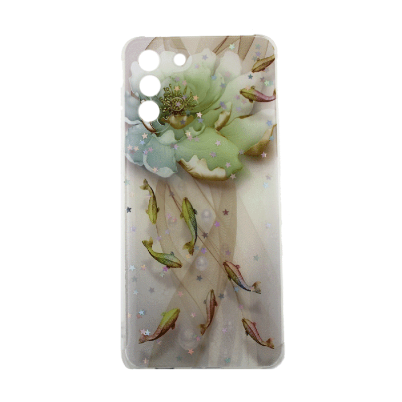 Θήκη Πλάτης Σιλικόνης για Samsung Galaxy S21 Plus (G996B) - Σχέδιο: Πράσινο λουλούδι με ψαράκια