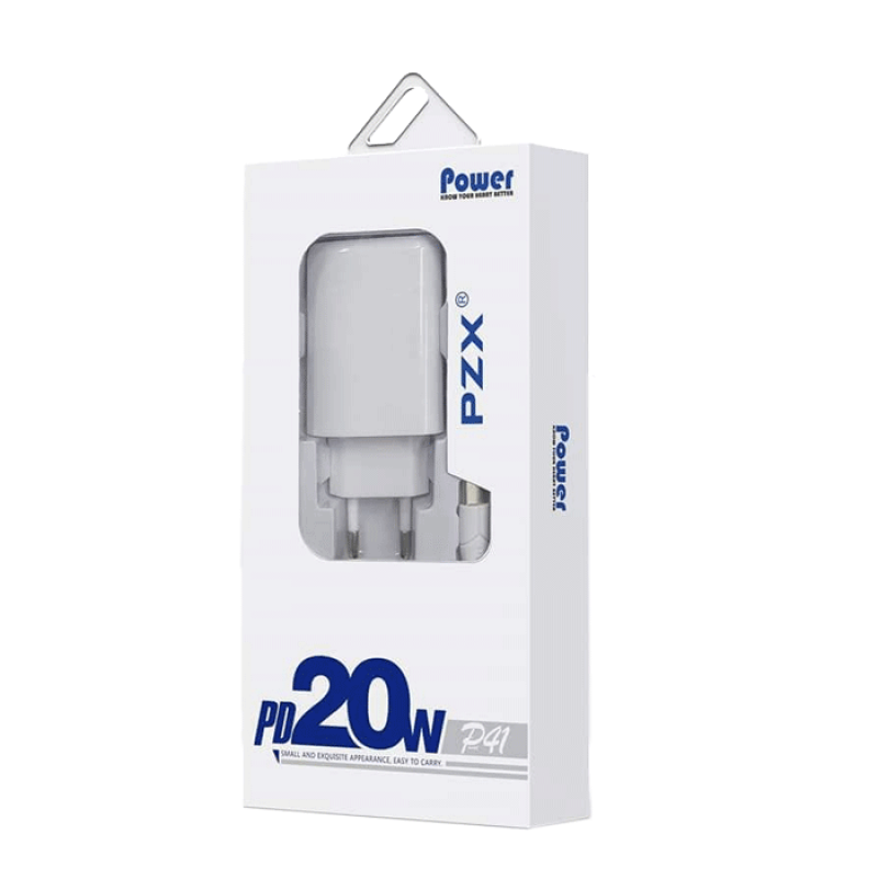 PZX P41 Φορτιστής SmartPhone με 1 θύρα Type-C και Καλώδιο Type-C σε Lightning 20W -Χρώμα: Λευκό