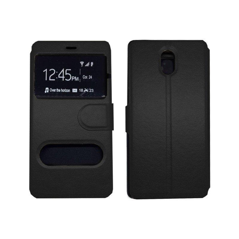 Θήκη Βιβλίο Με Παράθυρο για Alcatel Pop D2 - Χρώμα: Μαύρο