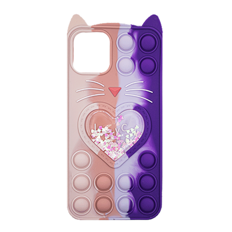 Θήκη Σιλικόνης με αυτάκια Colorful Bubbles για iphone 11 Pro Max - Σχέδιο: Πολυχρώμη Καρδούλα (Ροζ - Μωβ)