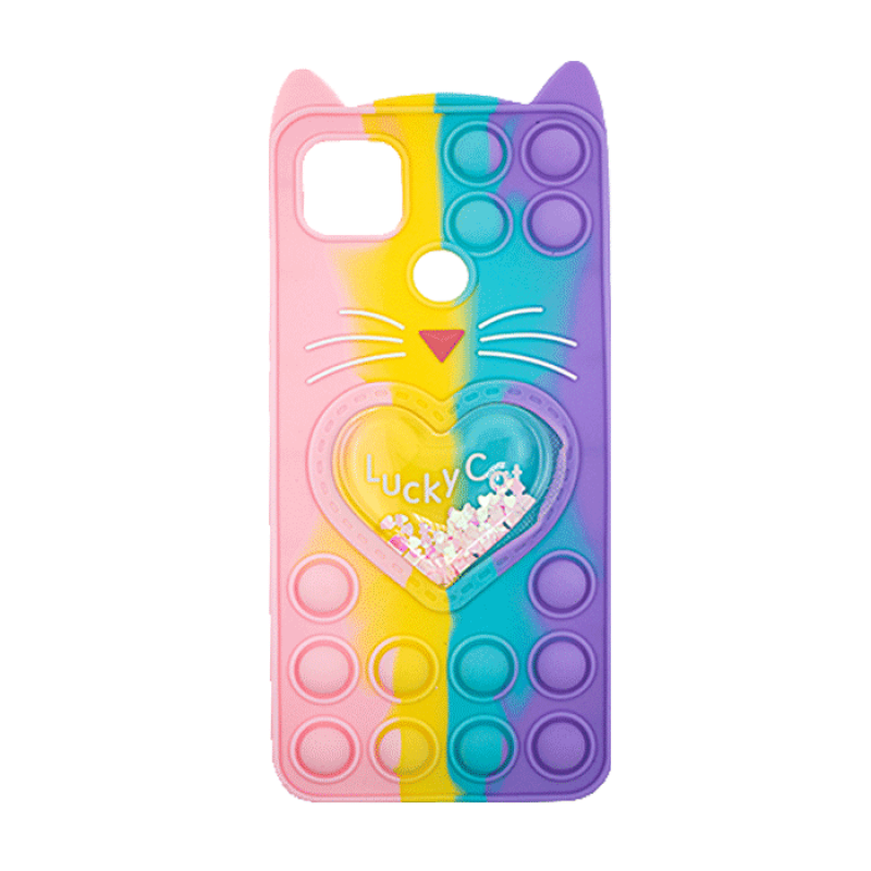 Θήκη Σιλικόνης με αυτάκια Colorful Bubbles για Xiaomi Redmi 9C - Σχέδιο: Πολυχρώμη Καρδούλα (κοραλί -  Ανοιχτό Μωβ)