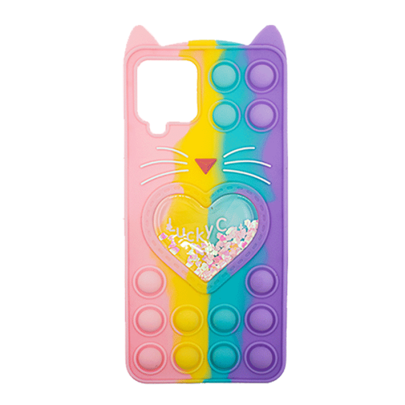 Θήκη Σιλικόνης με αυτάκια Colorful Bubbles για Samsung Galaxy A22 4G - Σχέδιο: Πολυχρώμη Καρδούλα (κοραλί -  Ανοιχτό Μωβ)