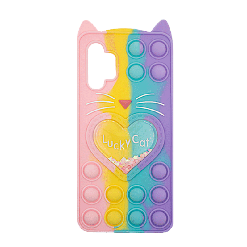 Θήκη Σιλικόνης με αυτάκια Colorful Bubbles για Samsung Galaxy A32 4G - Σχέδιο: Πολυχρώμη Καρδούλα (κοραλί -  Ανοιχτό Μωβ)