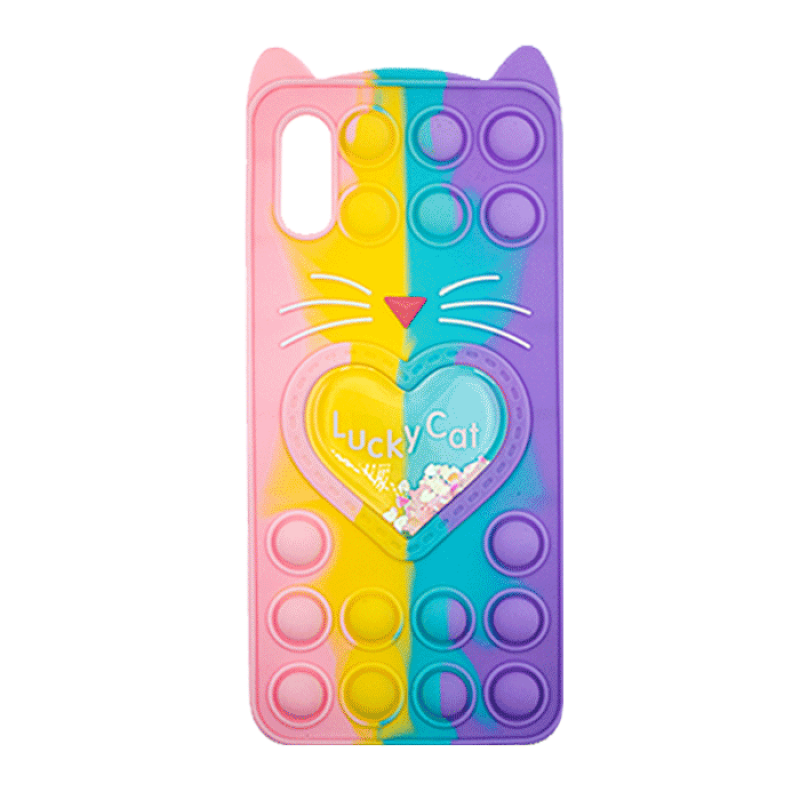 Θήκη Σιλικόνης με αυτάκια Colorful Bubbles για Xiaomi Redmi 9A/9i/9AT- Σχέδιο: Πολυχρώμη Καρδούλα (κοραλί -  Ανοιχτό Μωβ)