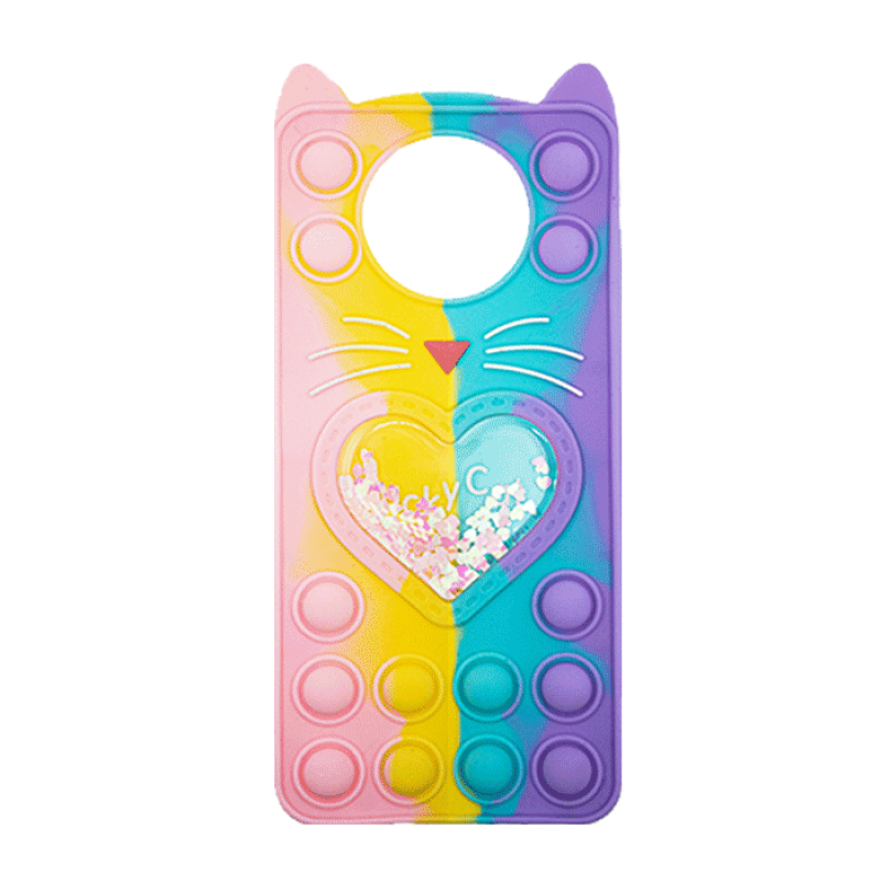 Θήκη Σιλικόνης με αυτάκια Colorful Bubbles για Xiaomi Poco X3 - Σχέδιο: Πολυχρώμη Καρδούλα (κοραλί -  Ανοιχτό Μωβ)