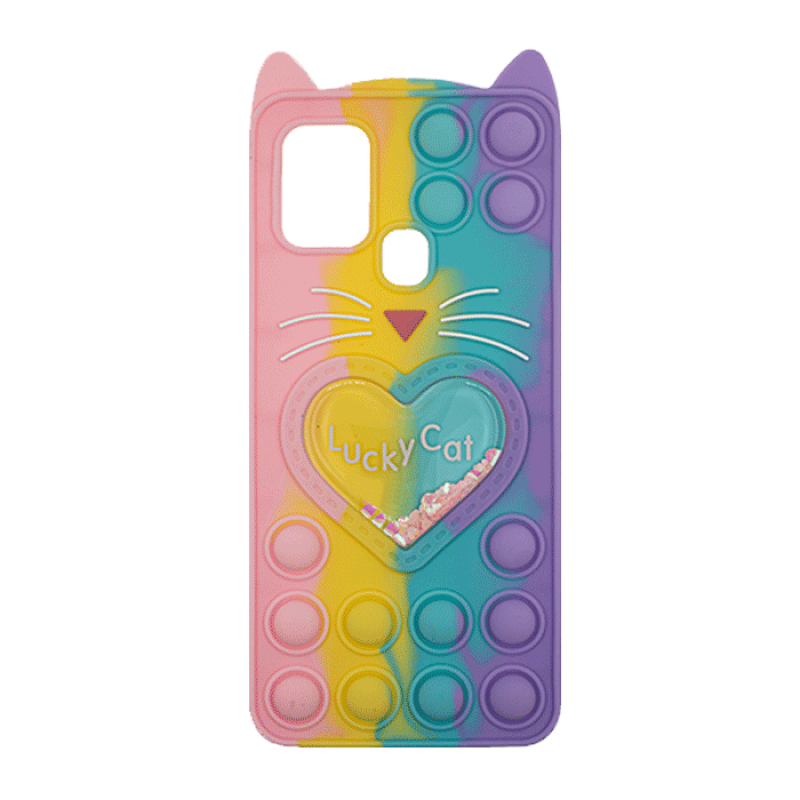 Θήκη Σιλικόνης με αυτάκια Colorful Bubbles για Samsung Galaxy A21S - Σχέδιο: Πολυχρώμη Καρδούλα (κοραλί -  Ανοιχτό Μωβ)