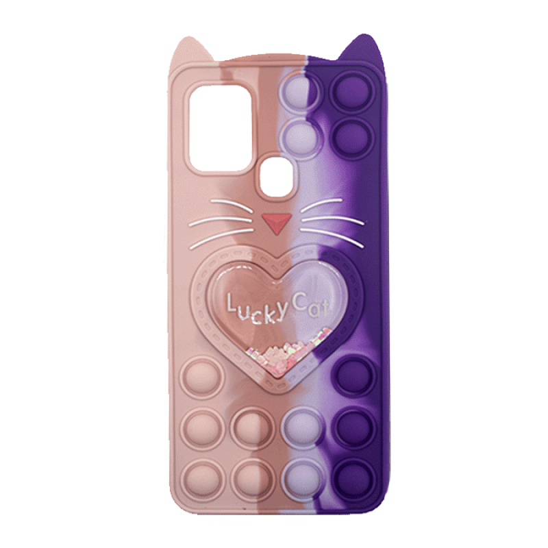Θήκη Σιλικόνης με αυτάκια Colorful Bubbles για Samsung Galaxy A21S - Σχέδιο: Πολυχρώμη Καρδούλα (Ροζ - Μωβ)