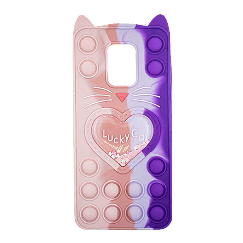 Θήκη Σιλικόνης με αυτάκια Colorful Bubbles για Xiaomi Redmi Note 9s - Σχέδιο: Πολυχρώμη Καρδούλα (Ροζ - Μωβ)