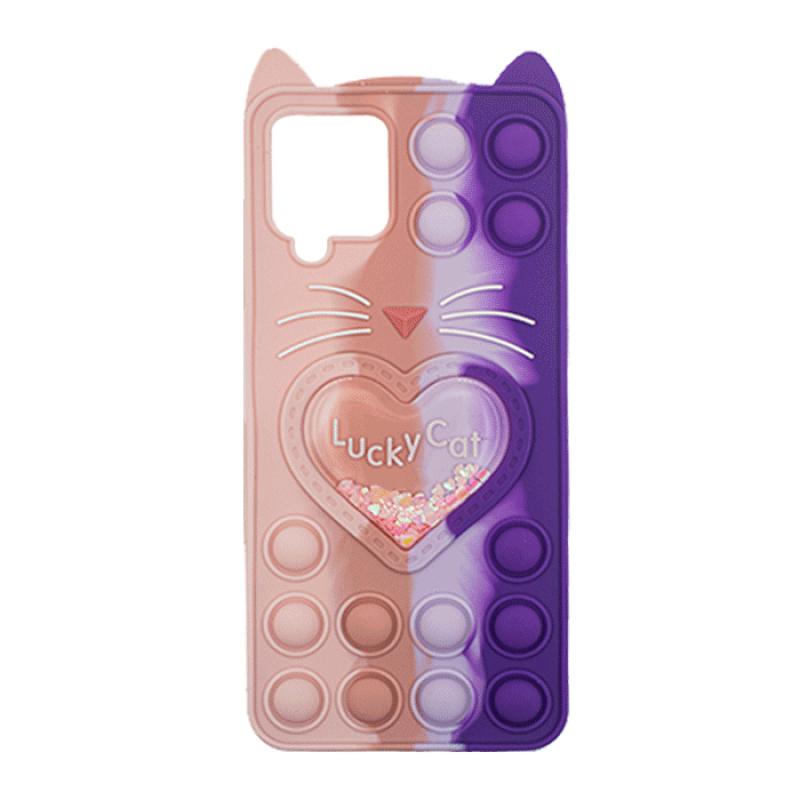 Θήκη Σιλικόνης με αυτάκια Colorful Bubbles για Samsung Galaxy A12 - Σχέδιο: Πολυχρώμη Καρδούλα (Ροζ - Μωβ)