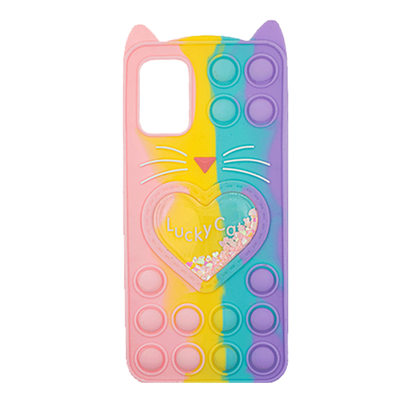 Θήκη Σιλικόνης με αυτάκια Colorful Bubbles για Samsung Galaxy A02S/A03S - Σχέδιο: Πολυχρώμη Καρδούλα (κοραλί -  Ανοιχτό Μωβ)