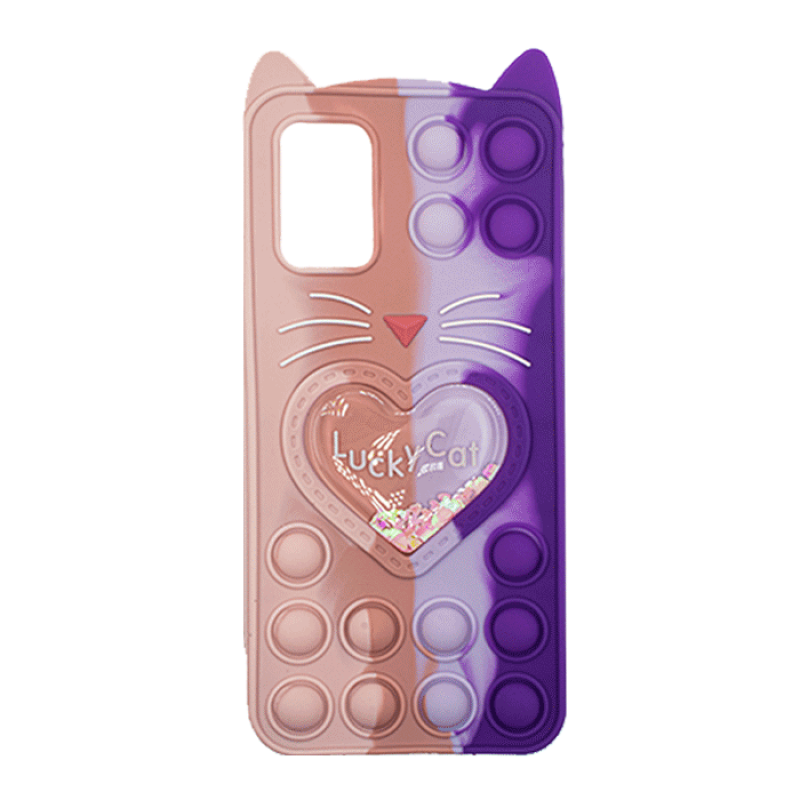 Θήκη Σιλικόνης με αυτάκια Colorful Bubbles για Samsung Galaxy A02S/A03S - Σχέδιο: Πολυχρώμη Καρδούλα (Ροζ - Μωβ)
