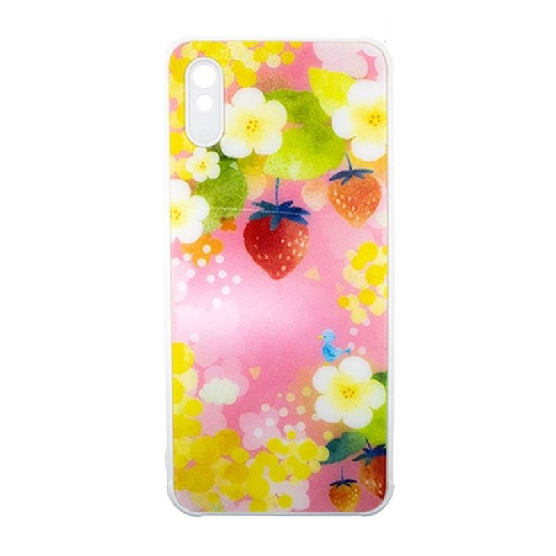 Θήκη Πλάτης Σιλικόνης για Xiaomi Redmi 9A/9i/9AT- Χρώμα: Ροζ με Φραουλίτσες