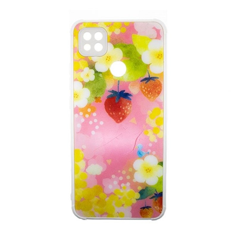 Θήκη Πλάτης Σιλικόνης για Xiaomi Redmi 9C- Χρώμα: Ροζ Με Φραουλίτσες