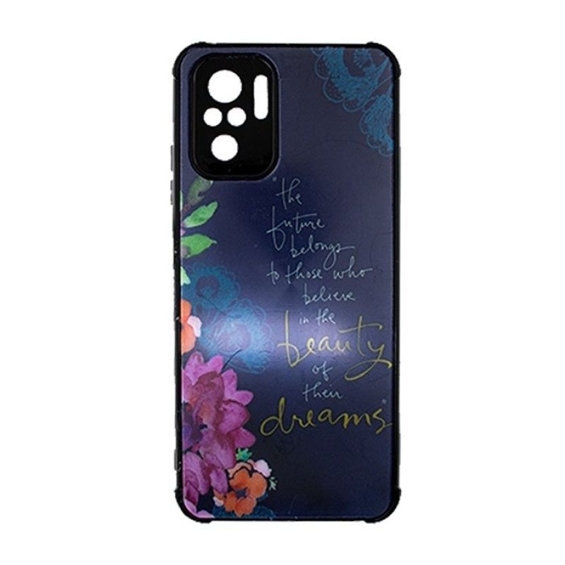 Θήκη Πλάτης Σιλικόνης για Xiaomi Redmi Note 10S - Χρώμα: Ναυτικό Μπλε με Λουλουδάκια
