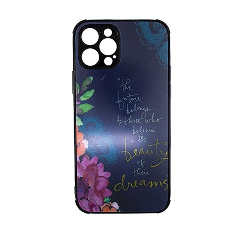 Θήκη Πλάτης Σιλικόνης για Iphone 12 Pro Max - Χρώμα: Ναυτικό Μπλε Με Λουλουδάκια