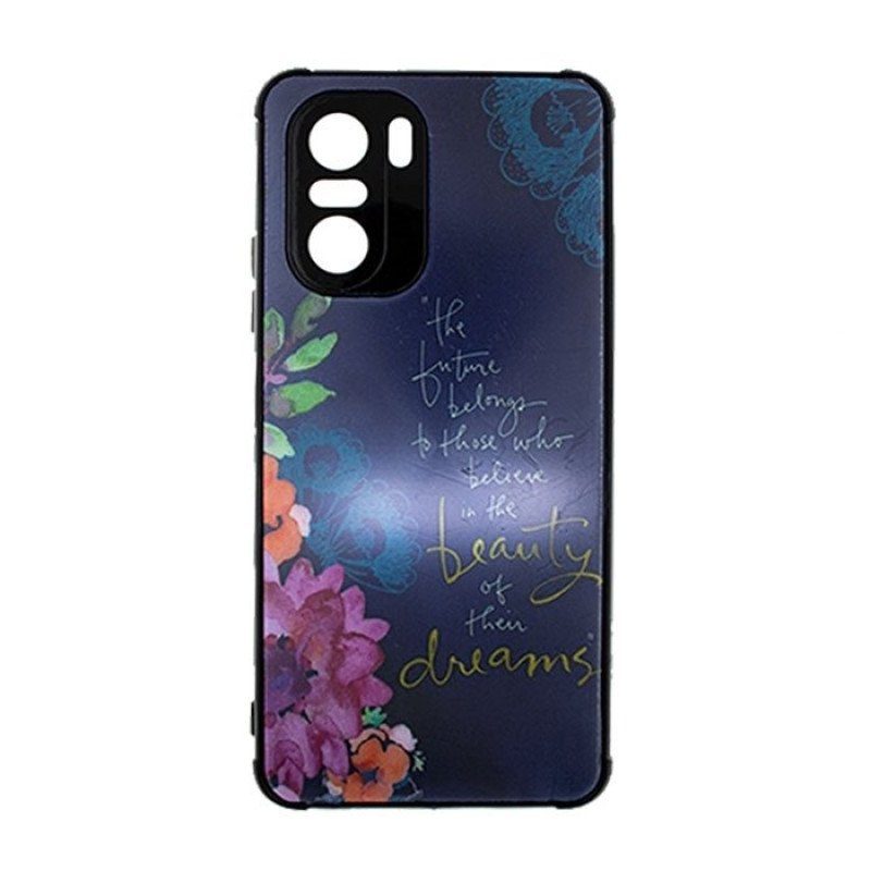 Θήκη Πλάτης Σιλικόνης για Xiaomi Poco F3 5G - Χρώμα: Ναυτικό Μπλε Με Λουλουδάκια
