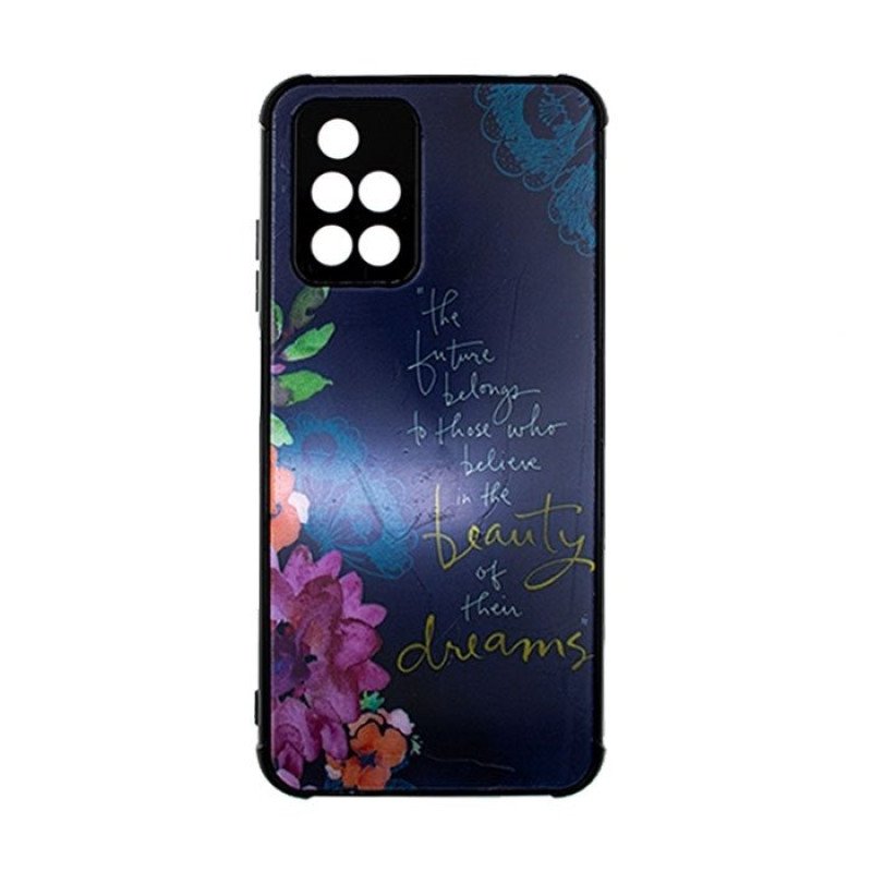 Θήκη Πλάτης Σιλικόνης για Xiaomi Redmi 10 - Χρώμα: Ναυτικό Μπλε Με Λουλουδάκια