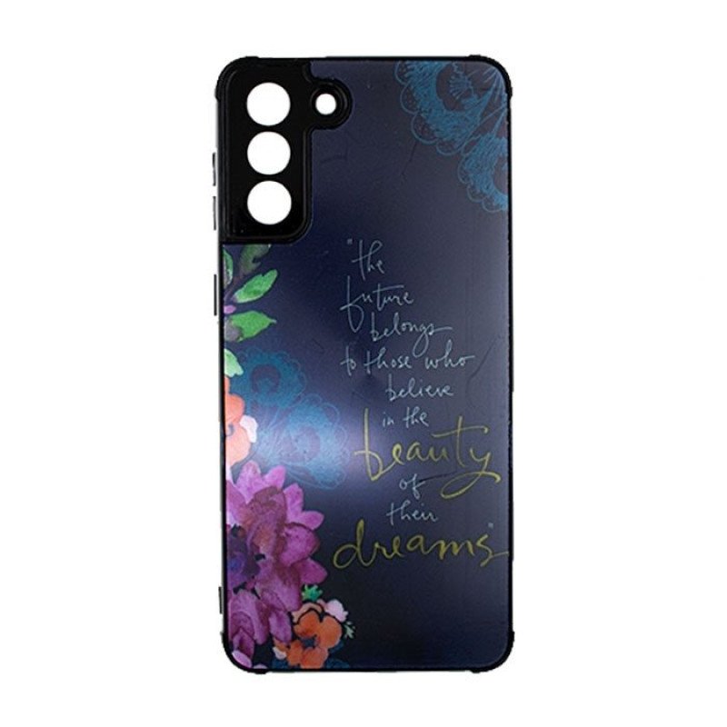 Θήκη Πλάτης Σιλικόνης για Samsung Galaxy S21 Plus  - Χρώμα: Ναυτικό Μπλε με Λουλουδάκια