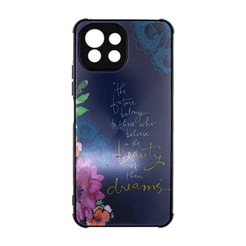 Θήκη Πλάτης Σιλικόνης για Xiaomi Mi 11 Lite 5g Χρώμα Ναυτικό Μπλε Με Λουλουδάκια