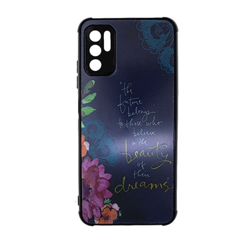 Θήκη Πλάτης Σιλικόνης για Xiaomi Redmi Note 10 5G- Χρώμα: Ναυτικό Μπλε με Λουλουδάκια