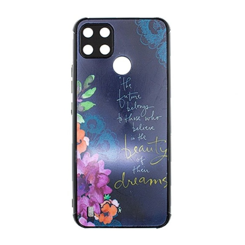 Θήκη Πλάτης Σιλικόνης για Realme C21Y/ C25Y- Χρώμα: Ναυτικό Μπλε με Λουλουδάκια