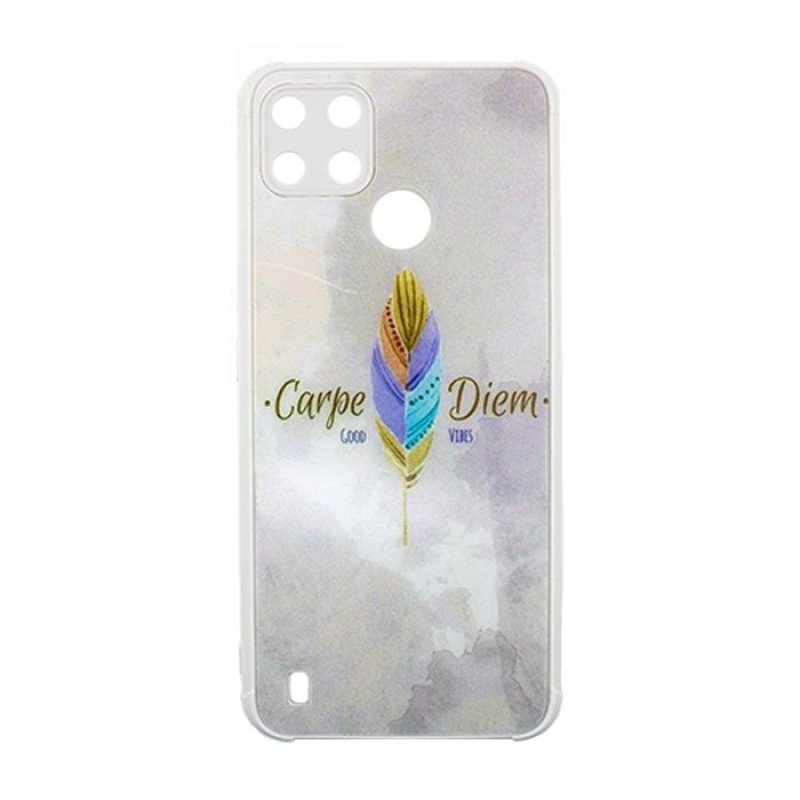 Θήκη Πλάτης Σιλικόνης για Realme C21Y/ C25Y- Χρώμα: Λευκό με Χρωματιστό Φτερό